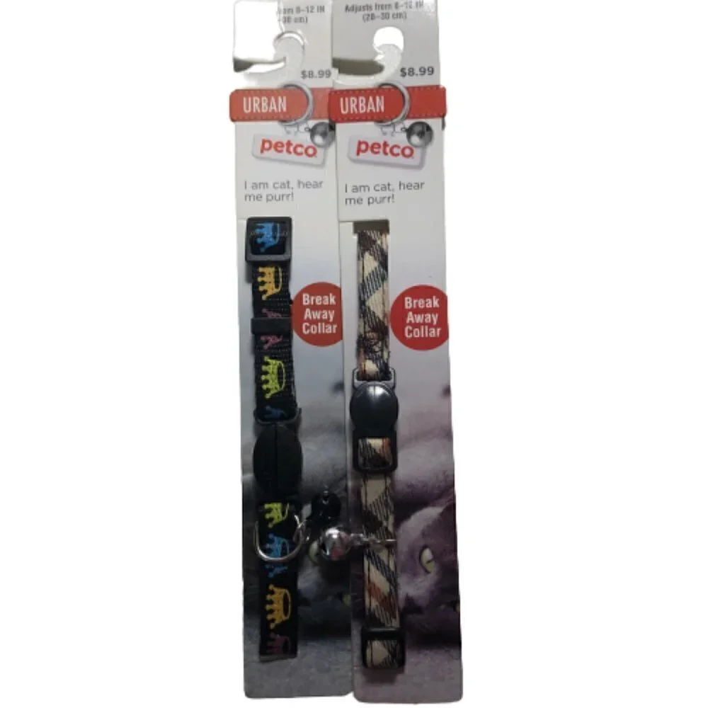 🛒 $9 2 pack Cat Breakaway Collars Plaid & Rainbow Crowns #2330